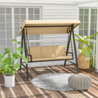 Hollywoodschaukel Gartenschaukel mit Sonnendach beige braun