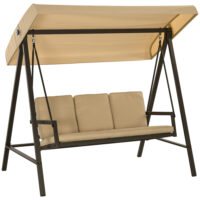 Hollywoodschaukel Gartenschaukel mit Sonnendach beige braun