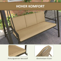Hollywoodschaukel Gartenschaukel mit Sonnendach beige braun