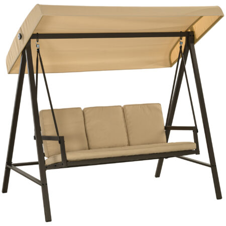 Hollywoodschaukel Gartenschaukel mit Sonnendach beige braun