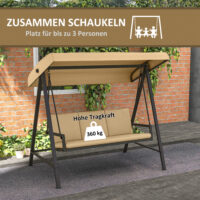 Hollywoodschaukel Gartenschaukel mit Sonnendach beige braun