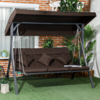 Hollywoodschaukel 3 Personen mit verstellbarem Sonnendach braun
