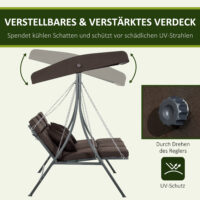 Hollywoodschaukel 3 Personen mit verstellbarem Sonnendach braun