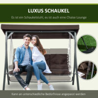 Hollywoodschaukel 3 Personen mit verstellbarem Sonnendach braun