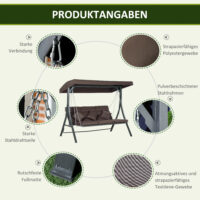 Hollywoodschaukel 3 Personen mit verstellbarem Sonnendach braun