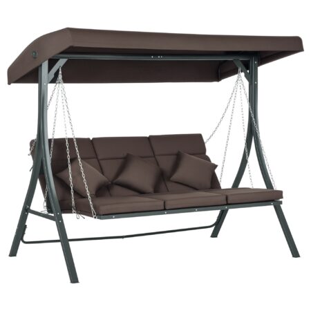 Hollywoodschaukel 3 Personen mit verstellbarem Sonnendach braun
