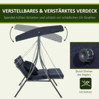 Hollywoodschaukel 3 Personen mit verstellbarem Sonnendach dunkelblau