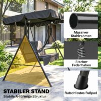 Hollywoodschaukel 3-Sitzer wetterfest für Garten schwarz