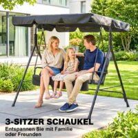 Hollywoodschaukel 3-Sitzer wetterfest für Garten schwarz