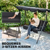 Hollywoodschaukel 3-Sitzer wetterfest für Garten schwarz