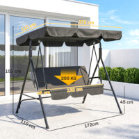 Hollywoodschaukel 3-Sitzer wetterfest für Garten schwarz