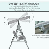 Hollywoodschaukel 3-Sitzer mit Sonnendach für Garten und Terrasse