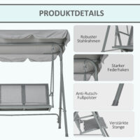 Hollywoodschaukel 3-Sitzer mit Sonnendach für Garten und Terrasse