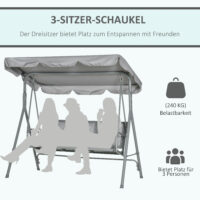 Hollywoodschaukel 3-Sitzer mit Sonnendach für Garten und Terrasse