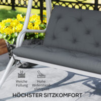 Dunkelgraue Hollywoodschaukel mit bequemen Kissen.