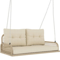 Hollywoodschaukel Gartenschaukel 2-Sitzer Rattan mit Kissen beige