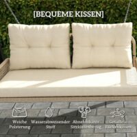 Hollywoodschaukel Gartenschaukel 2-Sitzer Rattan mit Kissen beige