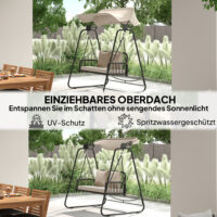 Hollywoodschaukel Gartenschaukel 2-Sitzer Rattan mit Sonnendach und Kissen für Garten