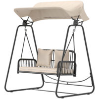 Hollywoodschaukel Gartenschaukel 2-Sitzer Rattan mit Sonnendach und Kissen für Garten