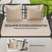 Hollywoodschaukel Gartenschaukel 2-Sitzer Rattan mit Sonnendach und Kissen für Garten