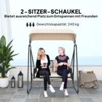 Hollywoodschaukel Gartenschaukel 2-Sitzer Rattan mit Sonnendach und Kissen für Garten