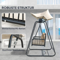 Hollywoodschaukel Gartenschaukel 2-Sitzer Rattan mit Sonnendach und Kissen für Garten