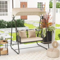 Hollywoodschaukel Gartenschaukel 2-Sitzer Rattan mit Sonnendach und Kissen für Garten