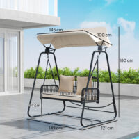 Hollywoodschaukel Gartenschaukel 2-Sitzer Rattan mit Sonnendach und Kissen für Garten