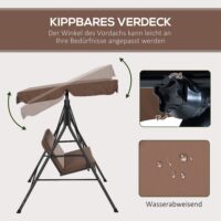 Hollywoodschaukel 3-Sitzer wetterfest mit verstellbarem Dach