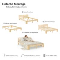 Holzbett 140x200cm Massivholz Natur