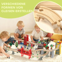 Holzeisenbahn Set mit magnetischem Kran 100 Teile Buchenholz