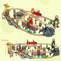 Holzeisenbahn Set mit magnetischem Kran 100 Teile Buchenholz
