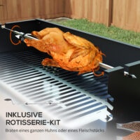 Holzkohlegrill BBQ Grill mit Drehspiess und verstellbarem Rost
