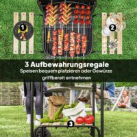 Holzkohlegrill Grillwagen mit Deckel Räder und Ablage
