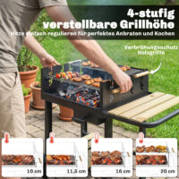 Holzkohlegrill Grillwagen höhenverstellbar mit Ablage und Rädern
