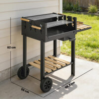 Holzkohlegrill Grillwagen höhenverstellbar mit Ablage und Rädern
