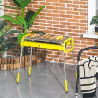 Holzkohlegrill klappbar mit 2 Grillrosten aus Edelstahl, Farbe Gelb.