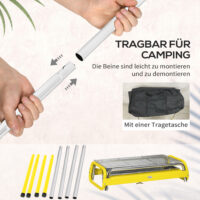 Holzkohlegrill klappbar mit 2 Grillrosten aus Edelstahl, Farbe Gelb.