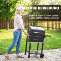 Holzkohlegrill Grillwagen kompakt mit Deckel Thermometer