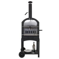 Holzkohlegrill schwarz mit integriertem Pizzaofen Grillrost und Pizzastein