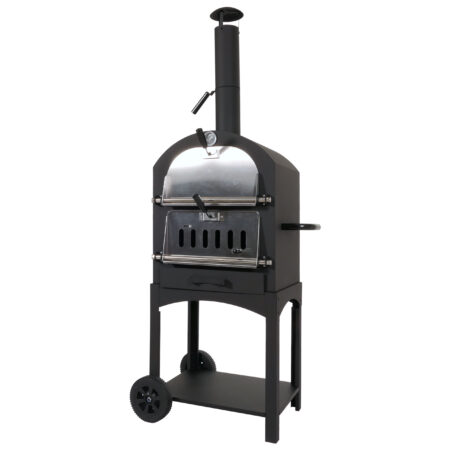 Holzkohlegrill schwarz mit integriertem Pizzaofen Grillrost und Pizzastein