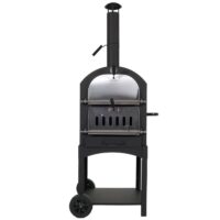 Holzkohlegrill schwarz mit integriertem Pizzaofen Grillrost und Pizzastein