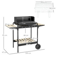 Holzkohlegrill BBQ Smoker höhenverstellbar mit Rädern und Ablage
