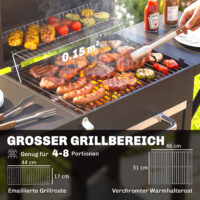 Holzkohlegrill Smoker mit Deckel Seitentischen Thermometer und Rädern