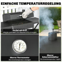 Holzkohlegrill Smoker mit Deckel Seitentischen Thermometer und Rädern