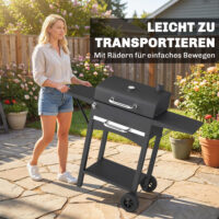 Holzkohlegrill Smoker mit Deckel Seitentischen Thermometer und Rädern