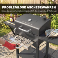 Holzkohlegrill Smoker mit Deckel Seitentischen Thermometer und Rädern