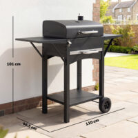 Holzkohlegrill Smoker mit Deckel Seitentischen Thermometer und Rädern