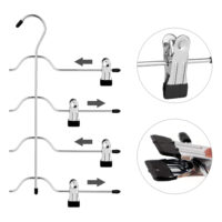 Metall-Hosenbügel, 4-stufig und verstellbar, ideal für Hosen, Röcke und Schals. Rutschfest mit PVC-beschichteten Clipspitzen für sicheren Halt.