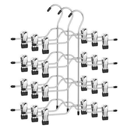 Metall-Hosenbügel, 4-stufig und verstellbar, ideal für Hosen, Röcke und Schals. Rutschfest mit PVC-beschichteten Clipspitzen für sicheren Halt.